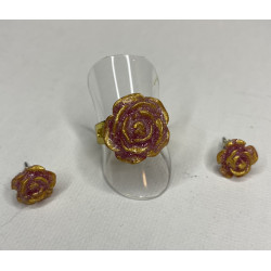 Bague et boucle d'oreilles rose en résine