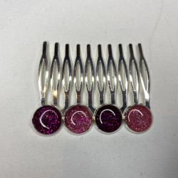 Peigne à cheveux résine 4 ronds paillettes rose clair et foncé