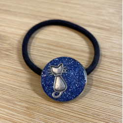 Élastique rond 2,5 cm pour cheveux chat sur paillettes bleues