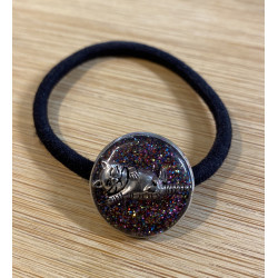 Élastique rond 2 cm pour cheveux chat sur paillettes multicolores