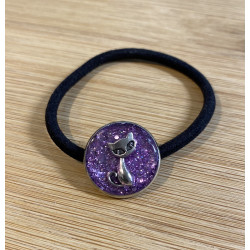 Élastique rond 2 cm pour cheveux chat sur paillettes violettes